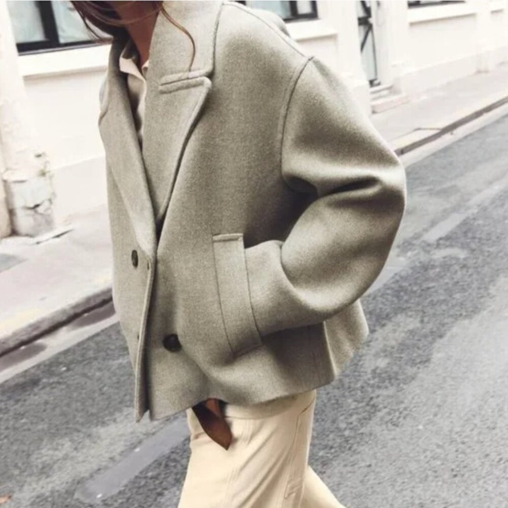 NWT ZARA SHORT DOUBLE BREASTED COAT MINK - Picture 8 of 8